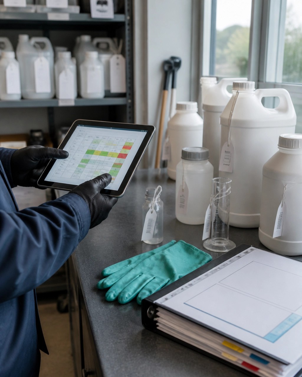 Pesticide inventory audit with generic containers, compliance matrix, and field documentation for a New York landscape operation