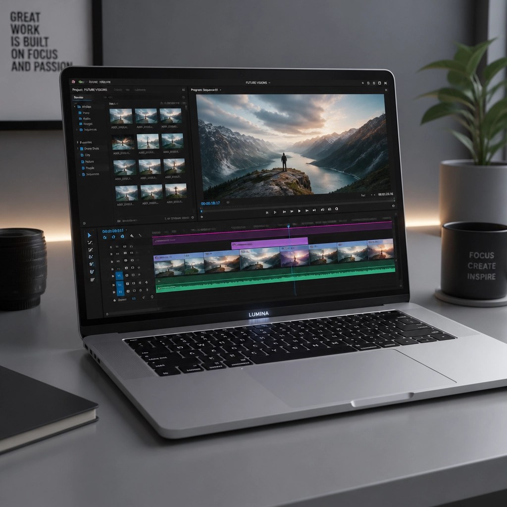 A 3D digital illustration of a premium silver laptop with a glowing logo.