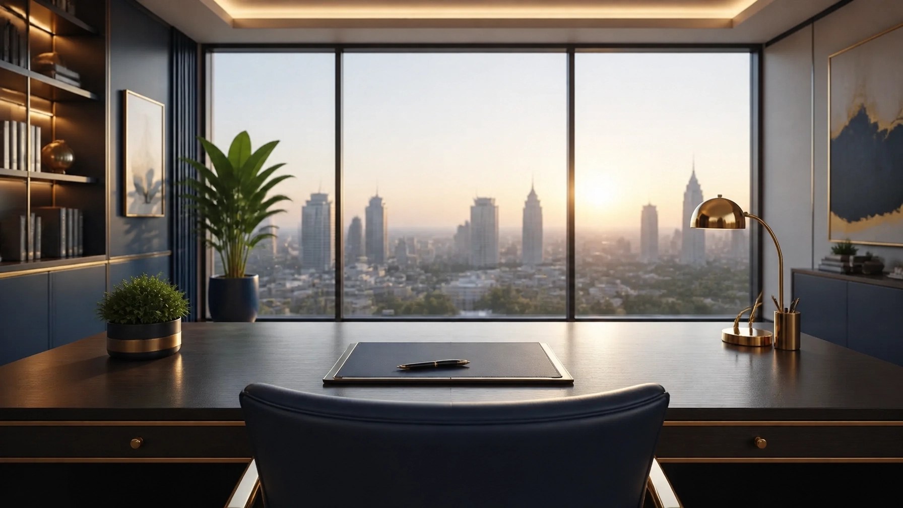 High-end executive office at dawn representing clarity and recovery