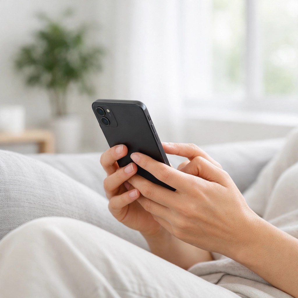 Patient easily booking a door-to-door medical ride on a smartphone from the comfort of home.