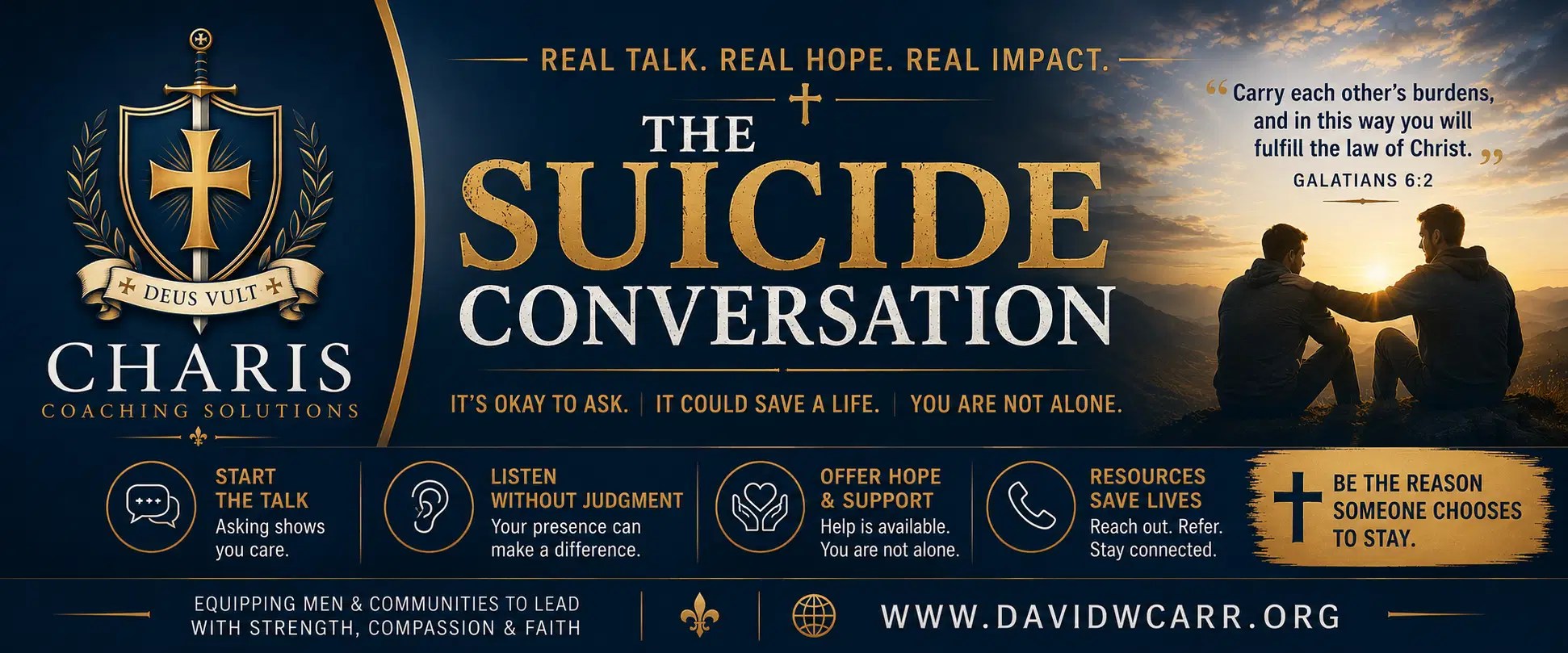 Training banner for The Suicide Conversation, highlighting the importance of presence and human connection.