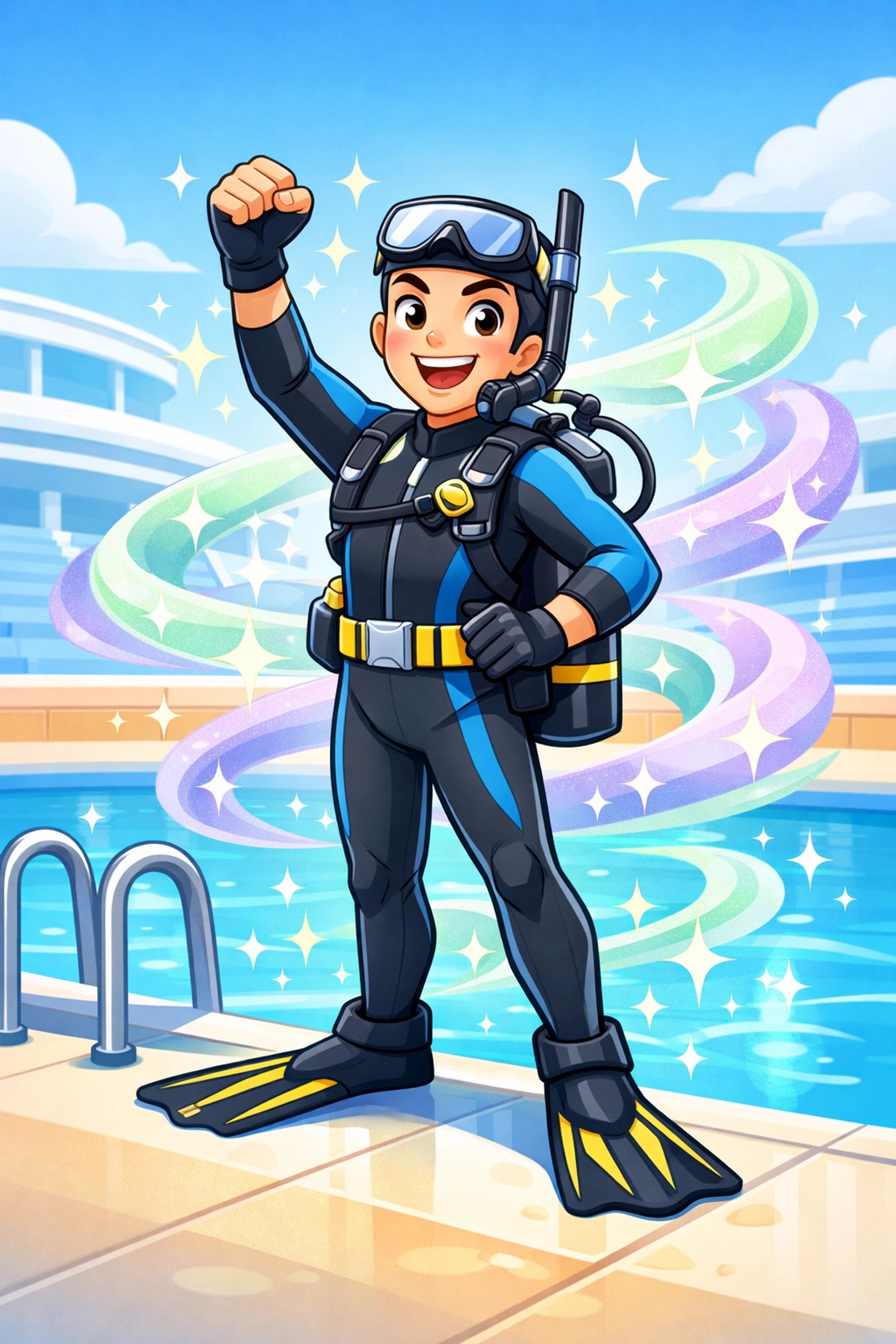 A confident diver by the pool feeling fresh and protected with long-lasting natural deodorant.