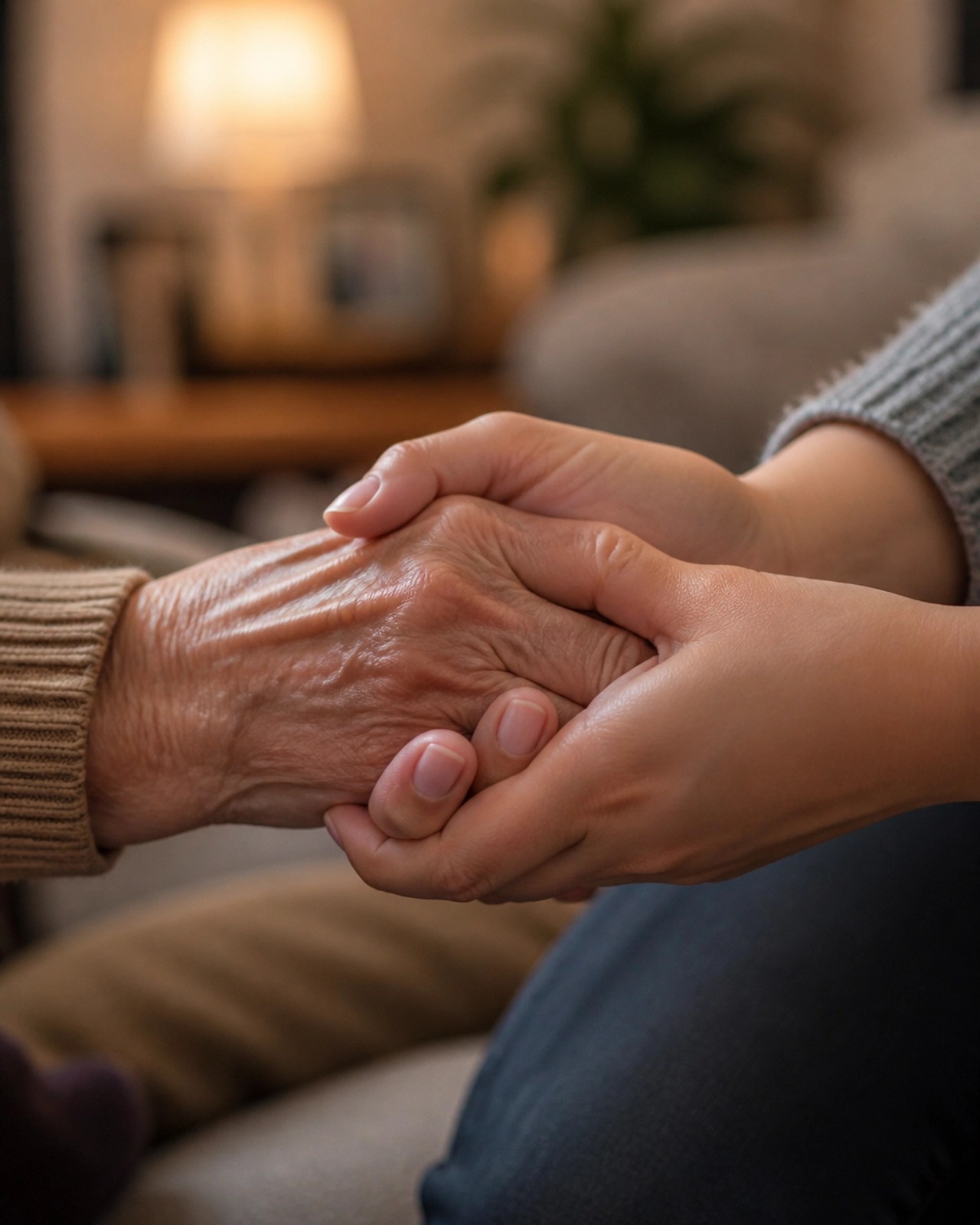 A close-up of a senior hand holding a younger hand, representing the legacy of support and protection.
