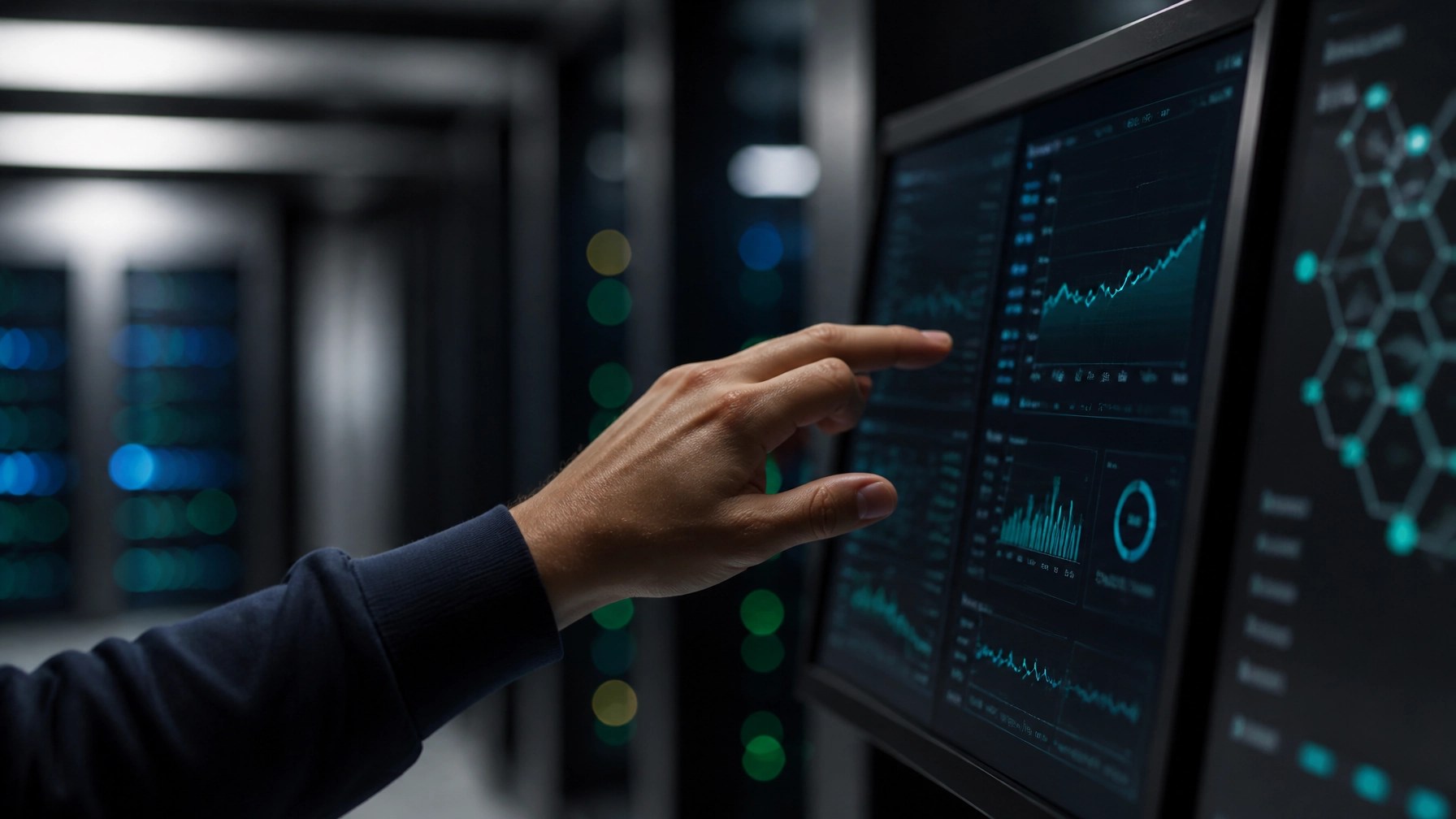 Operations engineer monitoring API activity and system health through a controlled WordPress infrastructure console