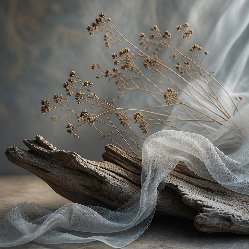A delicate composition of dried botanicals and silk reflecting the light and airy qualities of the Vata dosha.