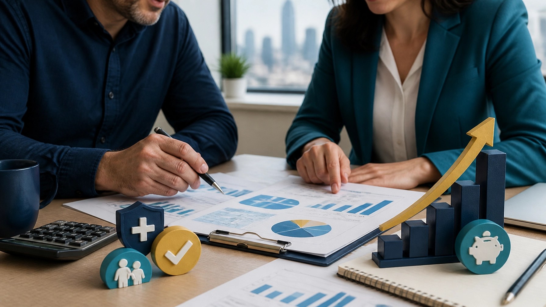 New York business owner and advisor reviewing payroll figures and pre-tax employee benefit deductions