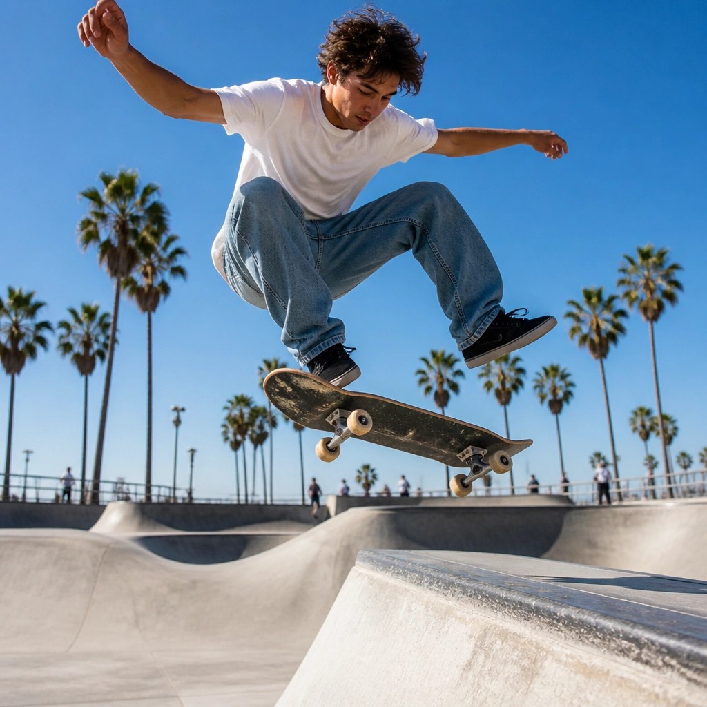 Skateboarder performing a trick, emphasizing the need for fast recovery in high-impact sports