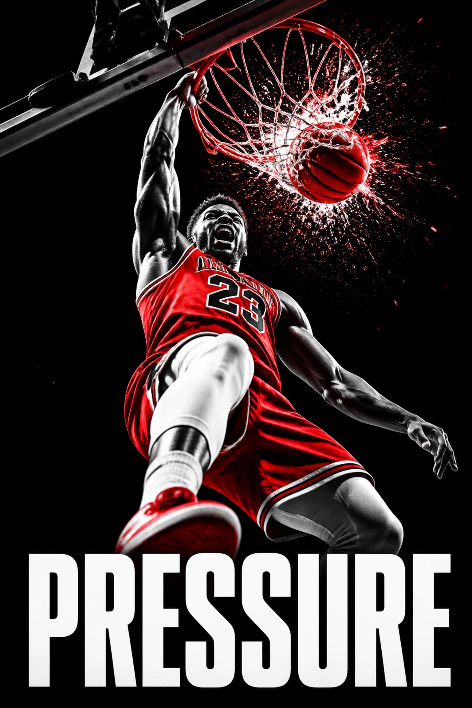 Basketball player dunking in high contrast, symbolizing NBA playoff pressure on the LA economy.