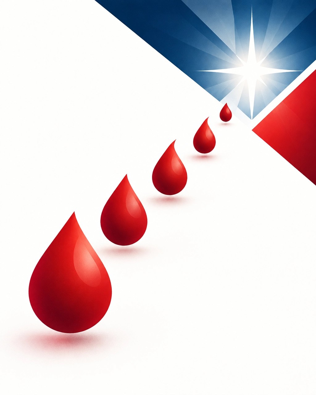 Abstract chain of deep-red droplets moving toward a luminous point of hope