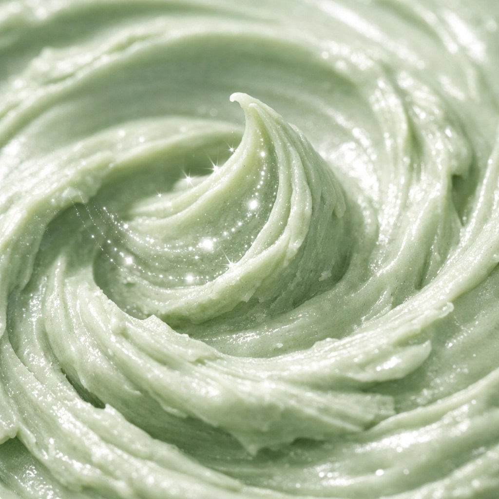 Macro view of creamy green clay texture used for a natural teen skincare detox and acne healing.