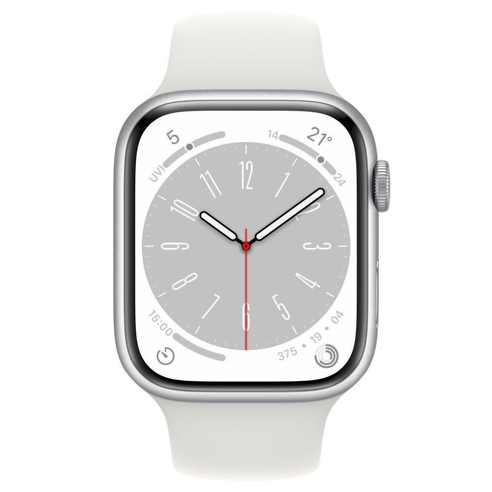 Apple watch series 8 gps 41mm silver aluminium case with white sport band
