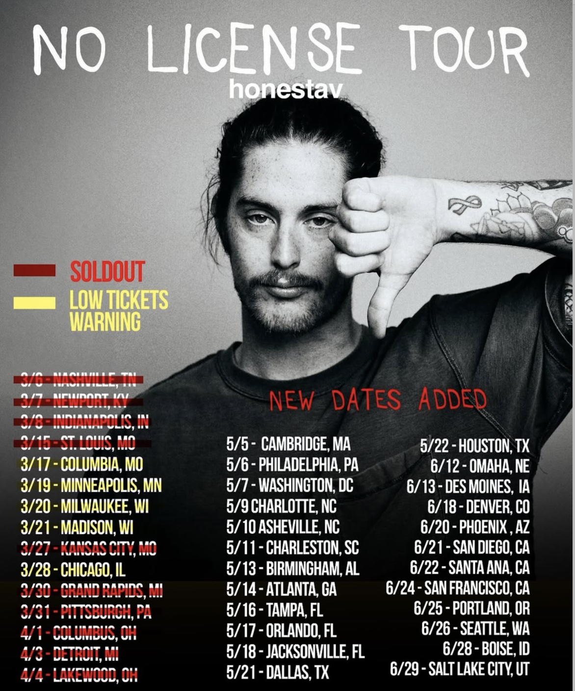 honestav adds 25 new dates to the No License Tour - // MELODIC