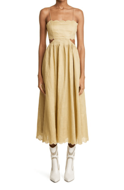 Zimmermann jude lace-up cutout scalloped linen-voile midi dress in