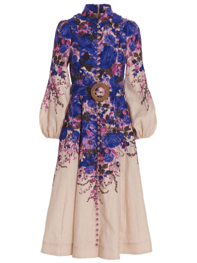 Zimmermann high tide buttoned linen midi dress in purple