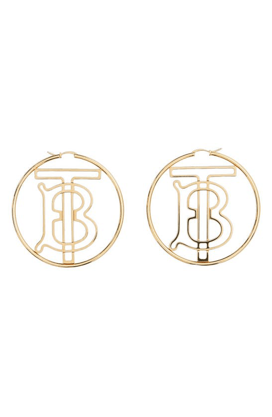 Stainless steel rose gold monogram earrings with pearl backs. Burberry Gold Plated Tb Monogram Hoop Earrings In Light Gold Modesens