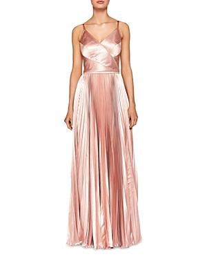 Ted Baker Efrona Pleated Satin Gown In Rose Gold Modesens