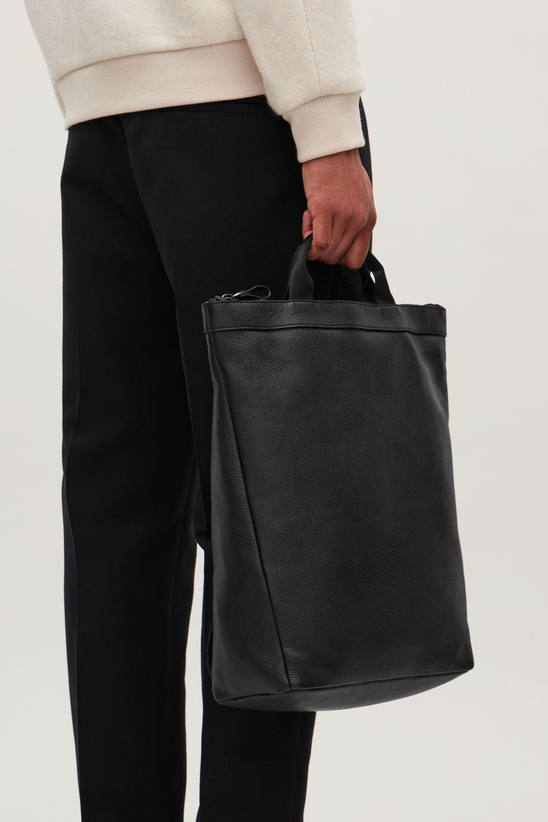 Cos Leather Tote Backpack In Black Modesens