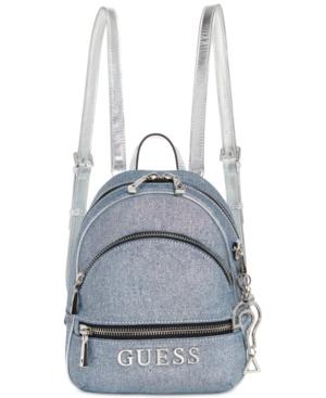 Guess Manhattan Small Denim Backpack In Denim Silver Modesens