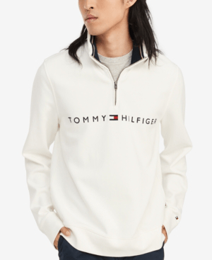 tommy hilfiger mens big tall will french rib quarter-zip logo sweater in snow white modesens on women's quarter zip sweatshirt tommy hilfiger