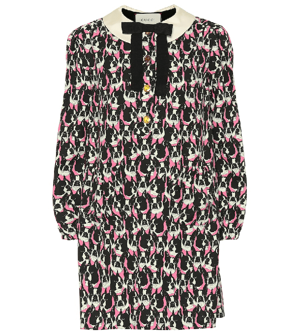 Gucci Dog Printed Cotton Dress In Black Modesens