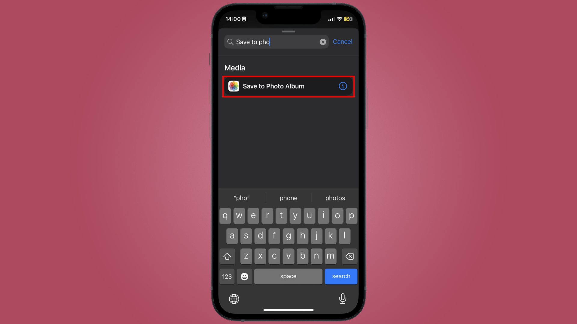 Изображение, показывающее, как добавить ярлык &laquo;Сохранить в фото&raquo;