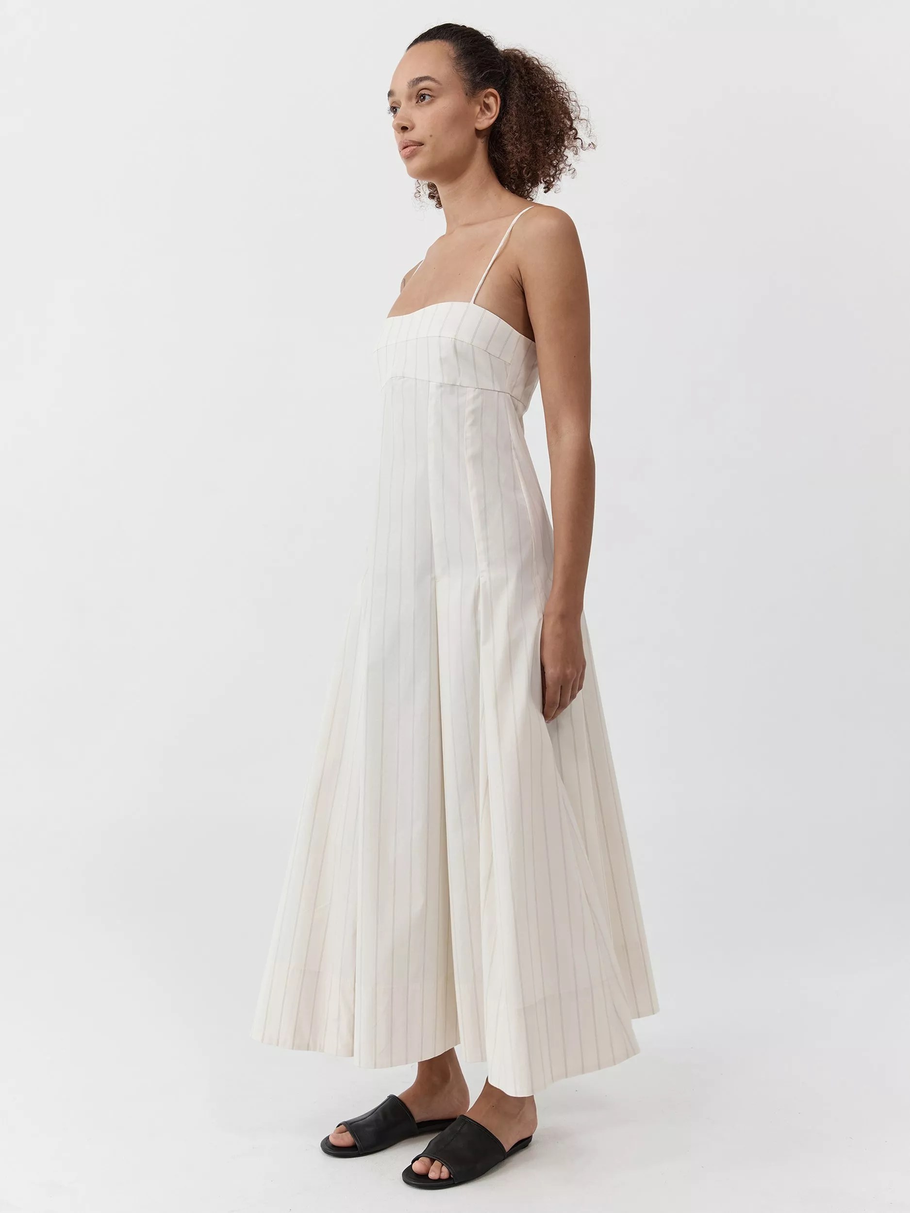 St. Agni Everyday Stripe Pleated Dress, Cream