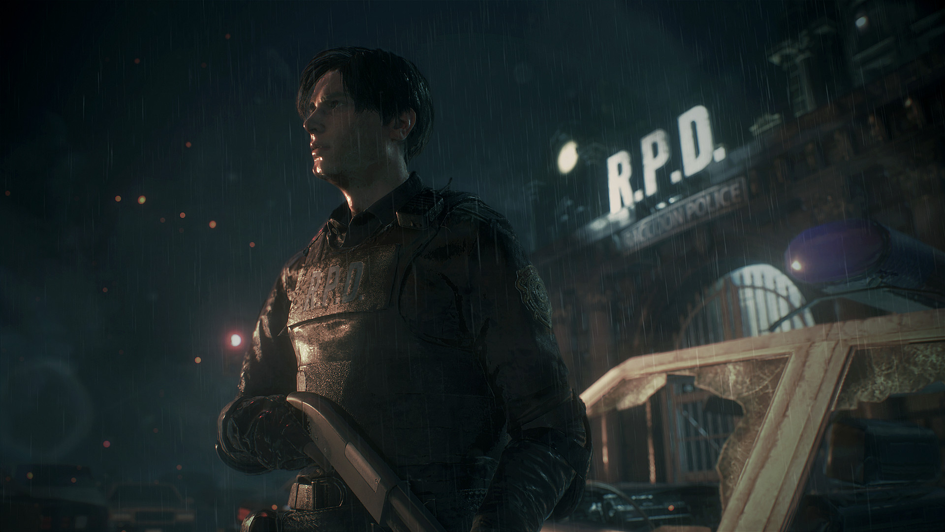 Character from Capcom game stands in a destroyed landscape