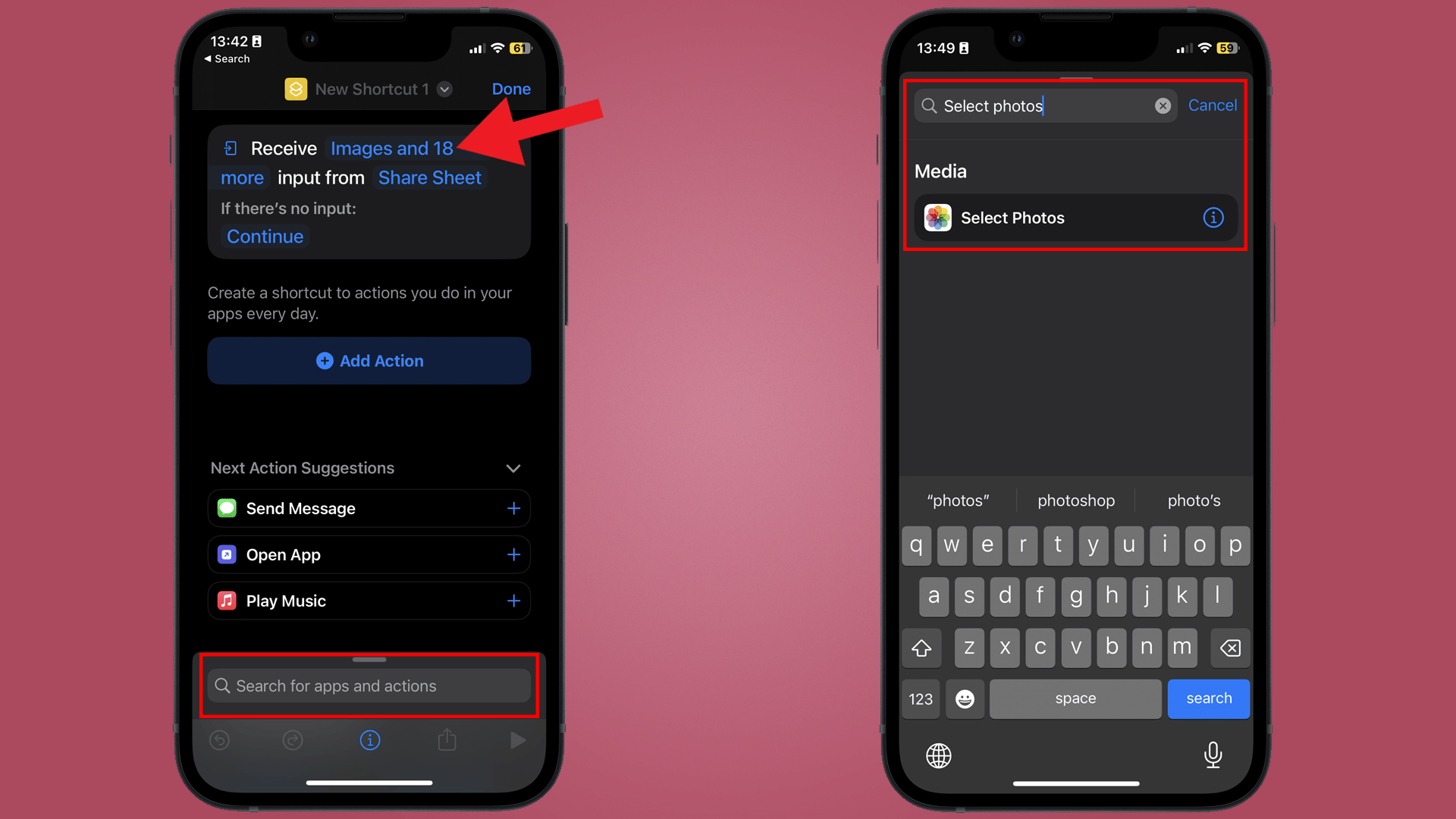 На рисунке показано, как вы добавляете избранное действие с фотографией.