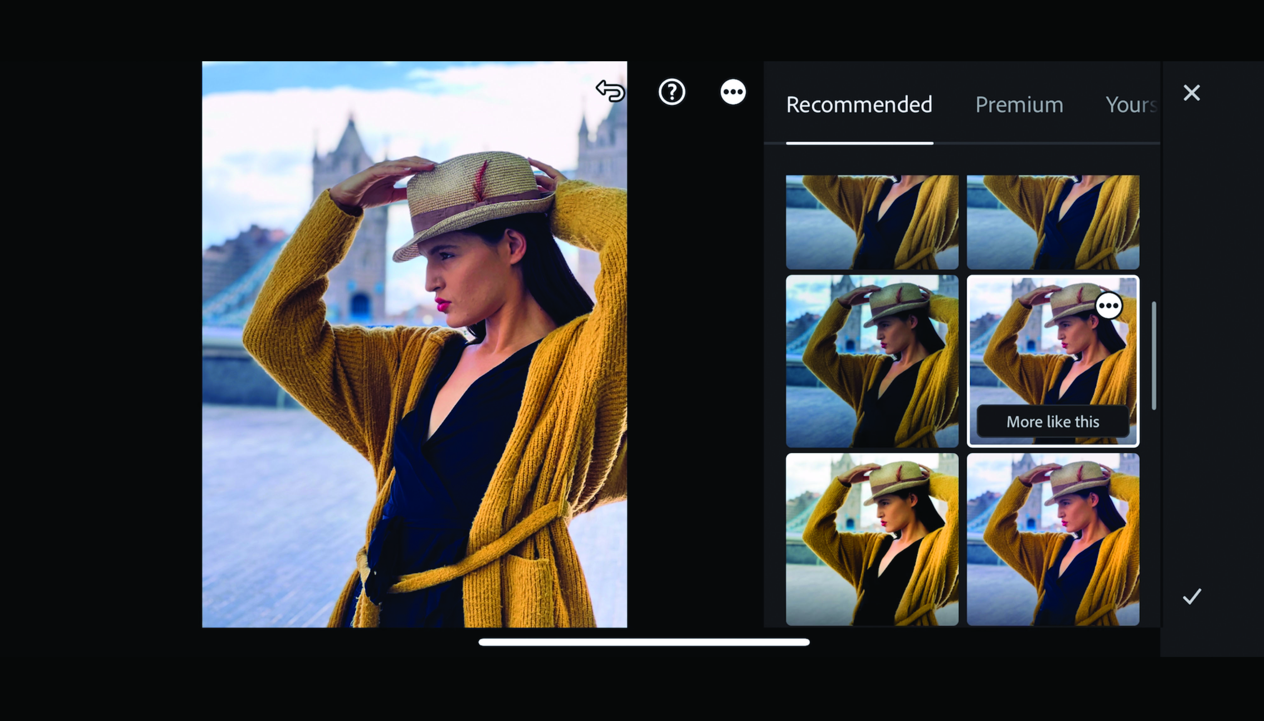 Скриншот Adobe Lightroom с женщиной и боковой панелью