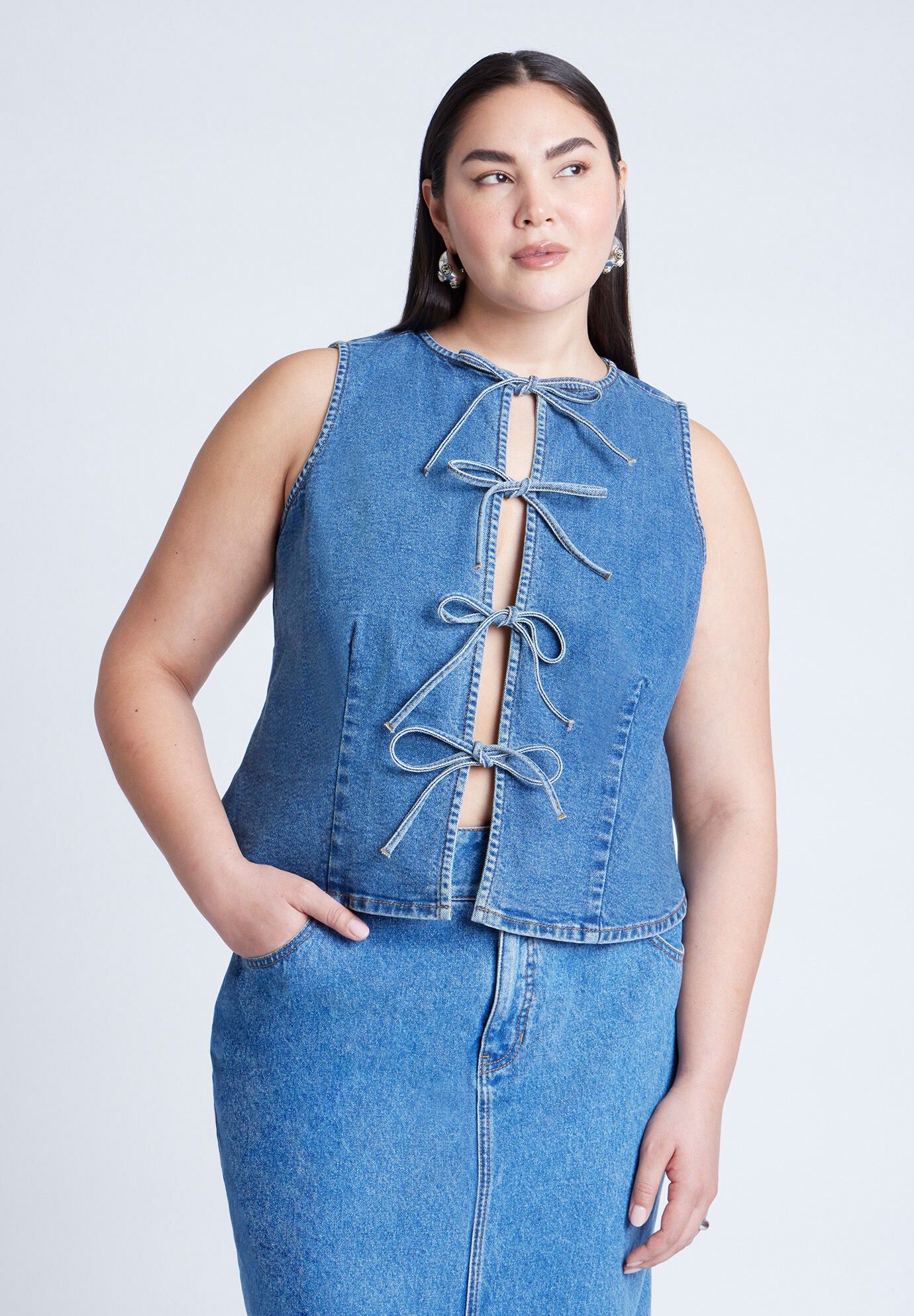 Tie Front Denim Vest