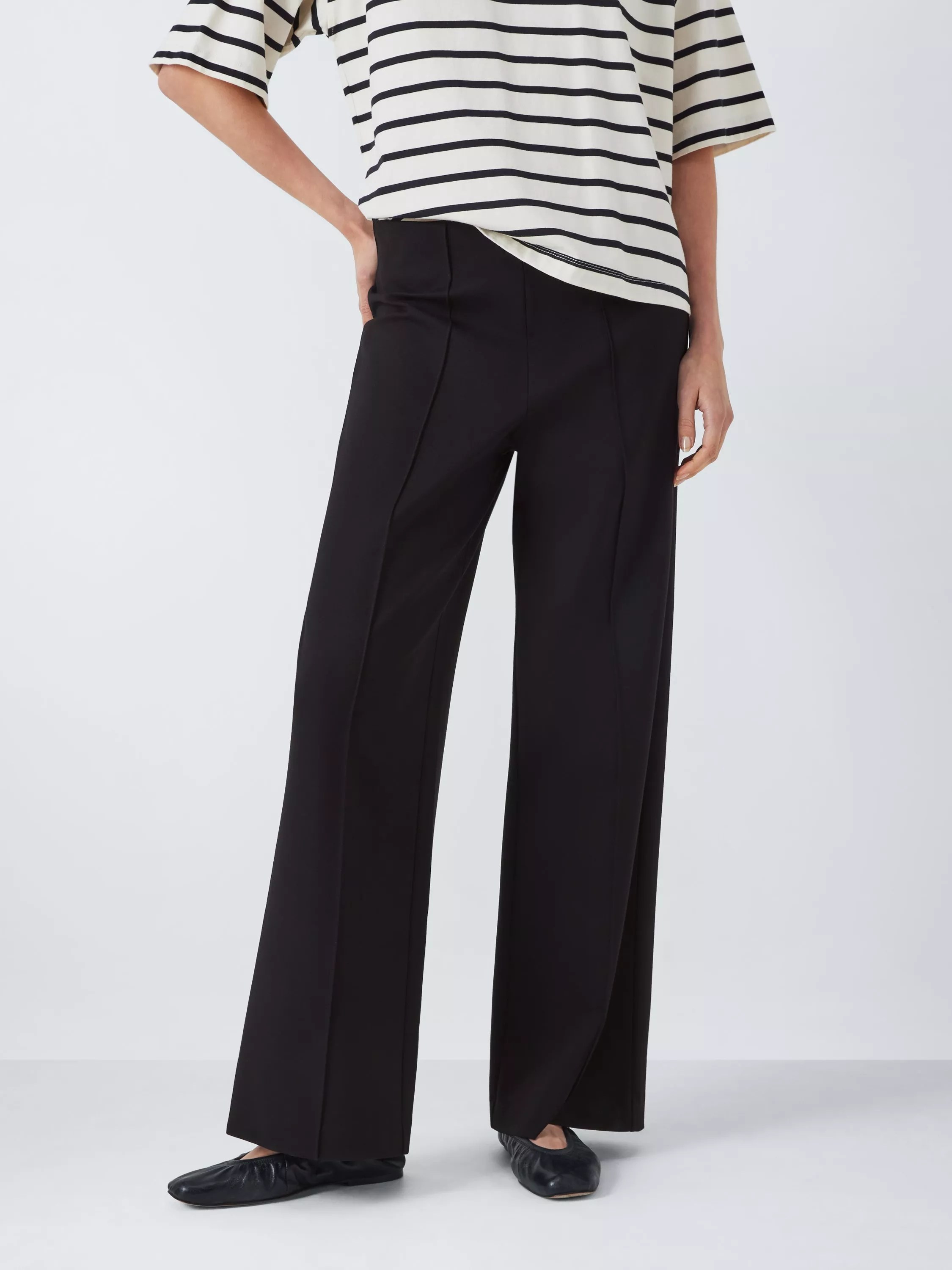 John Lewis Stretch Waistband Ponte Trousers, Black