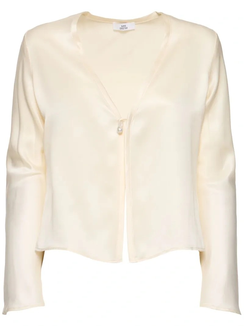 Sara Cristina- Nerea silk long sleeve top w_ pearl