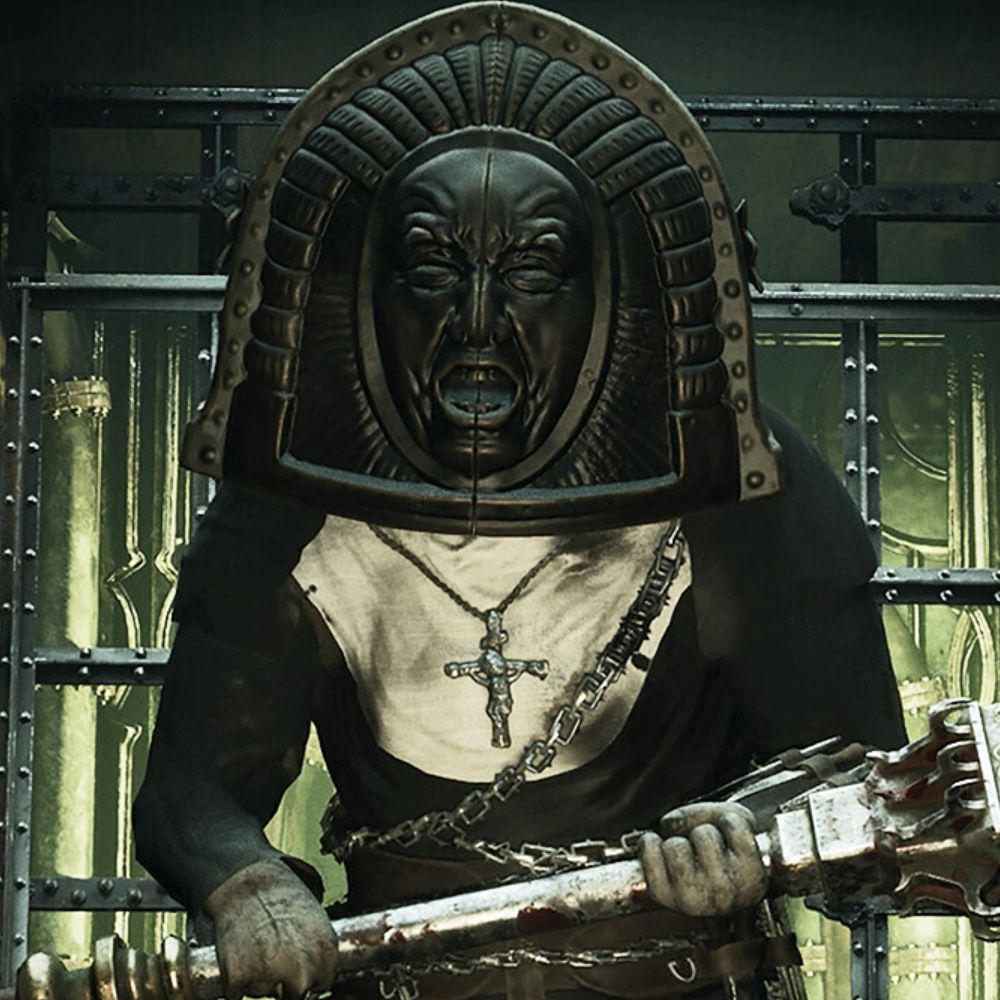 A monster holding a club and wearing a black mask from Tormented Souls 2