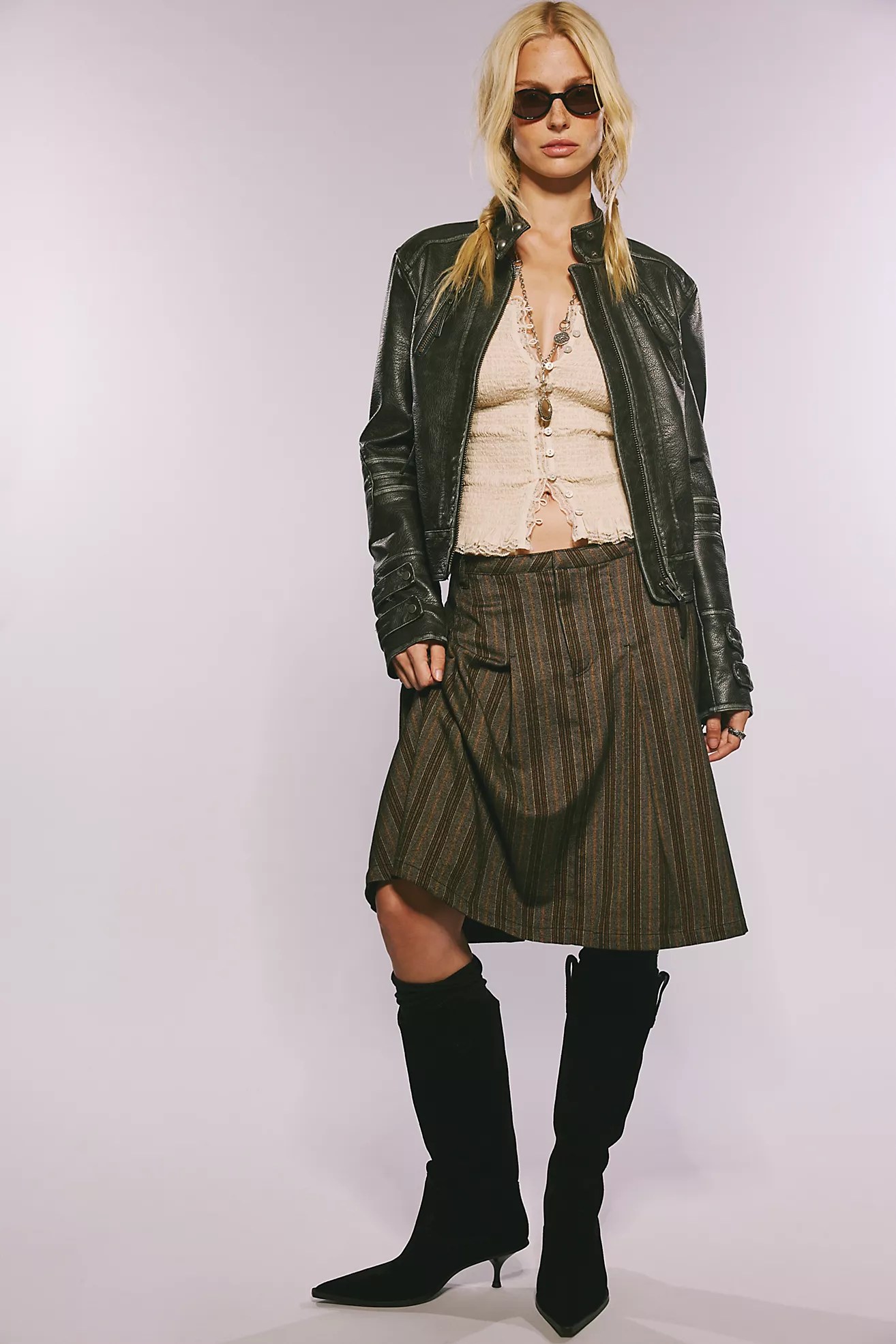 Menswear Pleated Midi Skirt