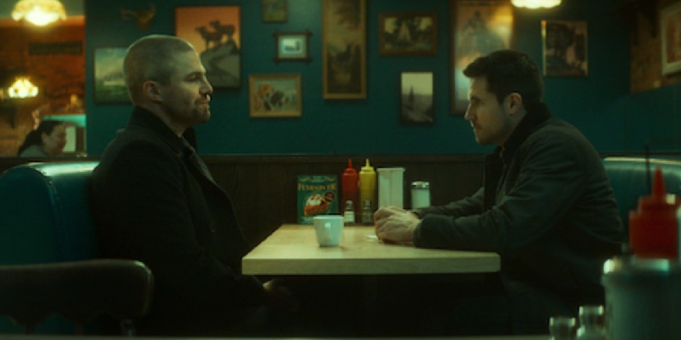 Stephen Amell as Garrett, Robbie Amell as Connor in 'Code 8: Part II.'