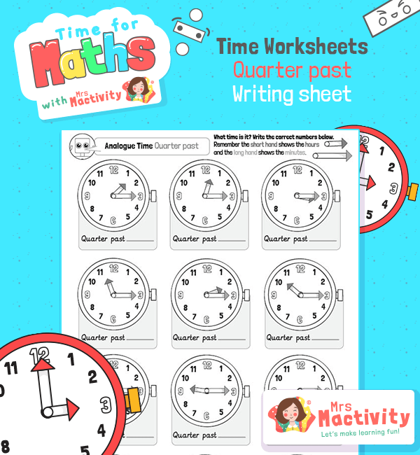 telling the time to quarter past worksheet year 2 maths time worksheet