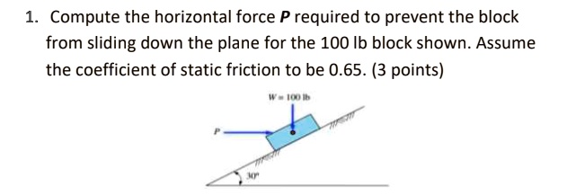 Solved: compute the horizontal force p required to prevent the block