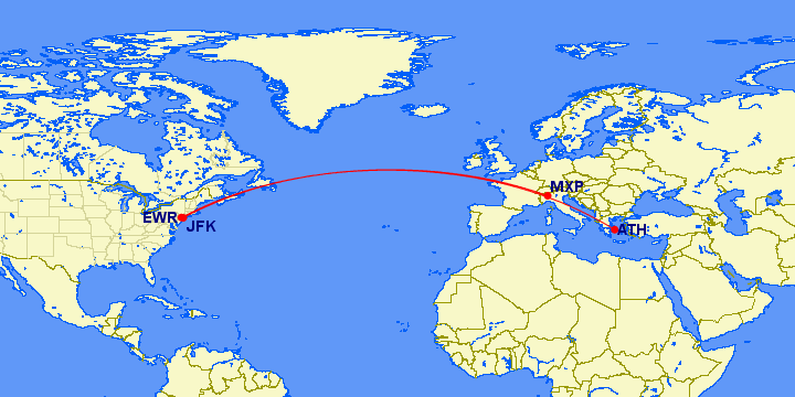 What are the flight numbers on the route new york (jfk) to athens . Redeeming Miles For Emirates Flights From New York To Milan Athens One Mile At A Time