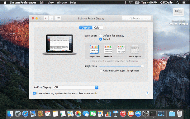 Изменение размера системного шрифта в Mac OS X с различным разрешением экрана