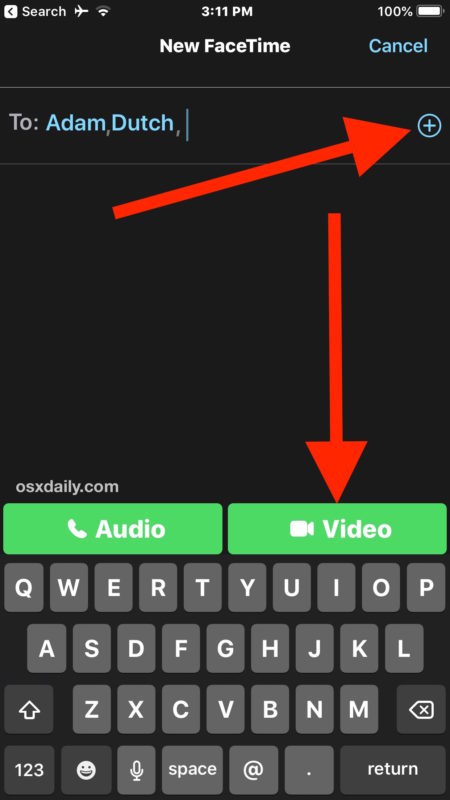 How to start a group FaceTime video chat in iOS