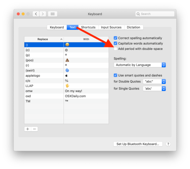 How to stop inserting periods automatically on Mac keyboard