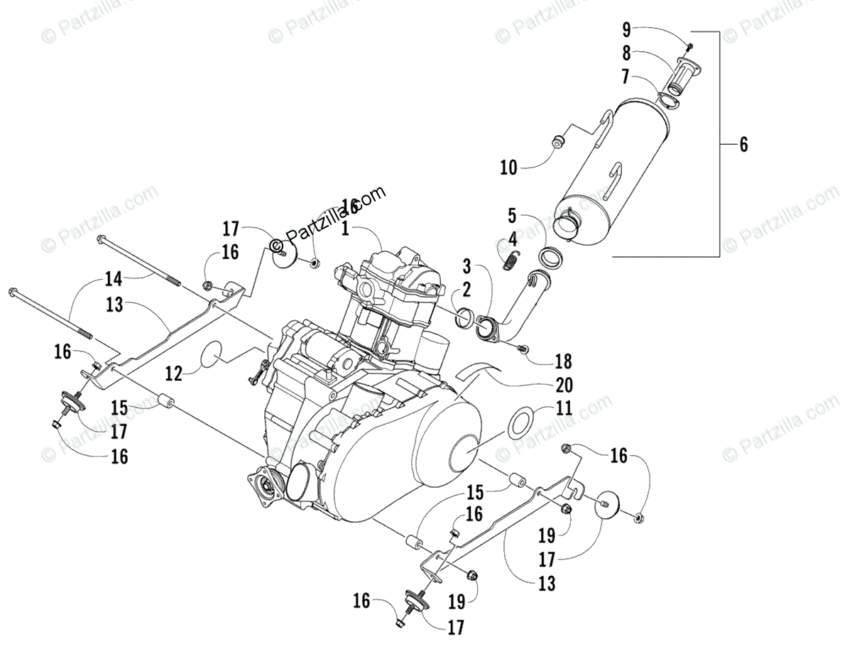Arctic cat side by side 2006 oem parts diagram for engine and exhaust