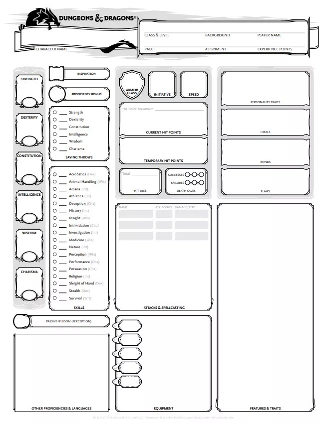 Dnd Character Sheet Template Download Pdf Form - Landscape Illustrations - High Quality Retina Collection
