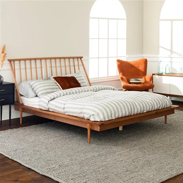 Walker Edison Modern Wood Queen Spindle Bed Caramel Lwqspinca Rona