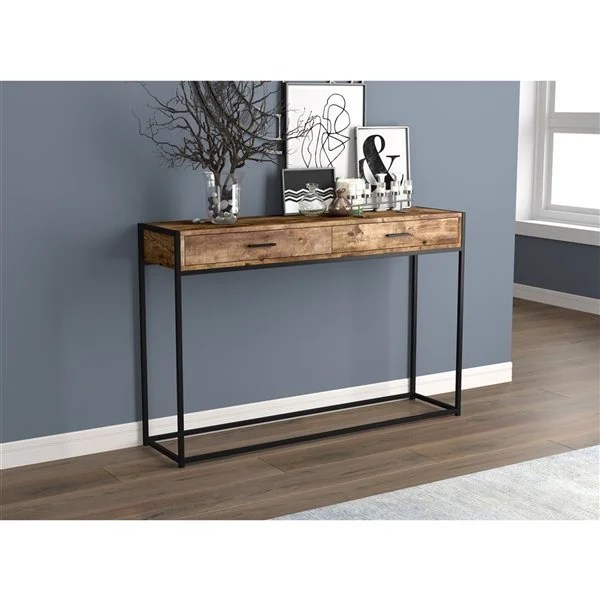 Safdie Co Console Table 2 Drawers 48 In Brown Reclaimed Wood Rona
