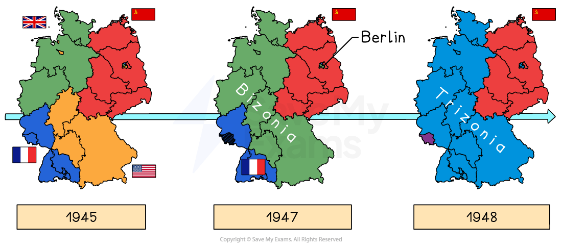 The Causes Of The Berlin Crisis 1948 AQA GCSE History Revision Notes 38397 Division Of Berlin Maps 