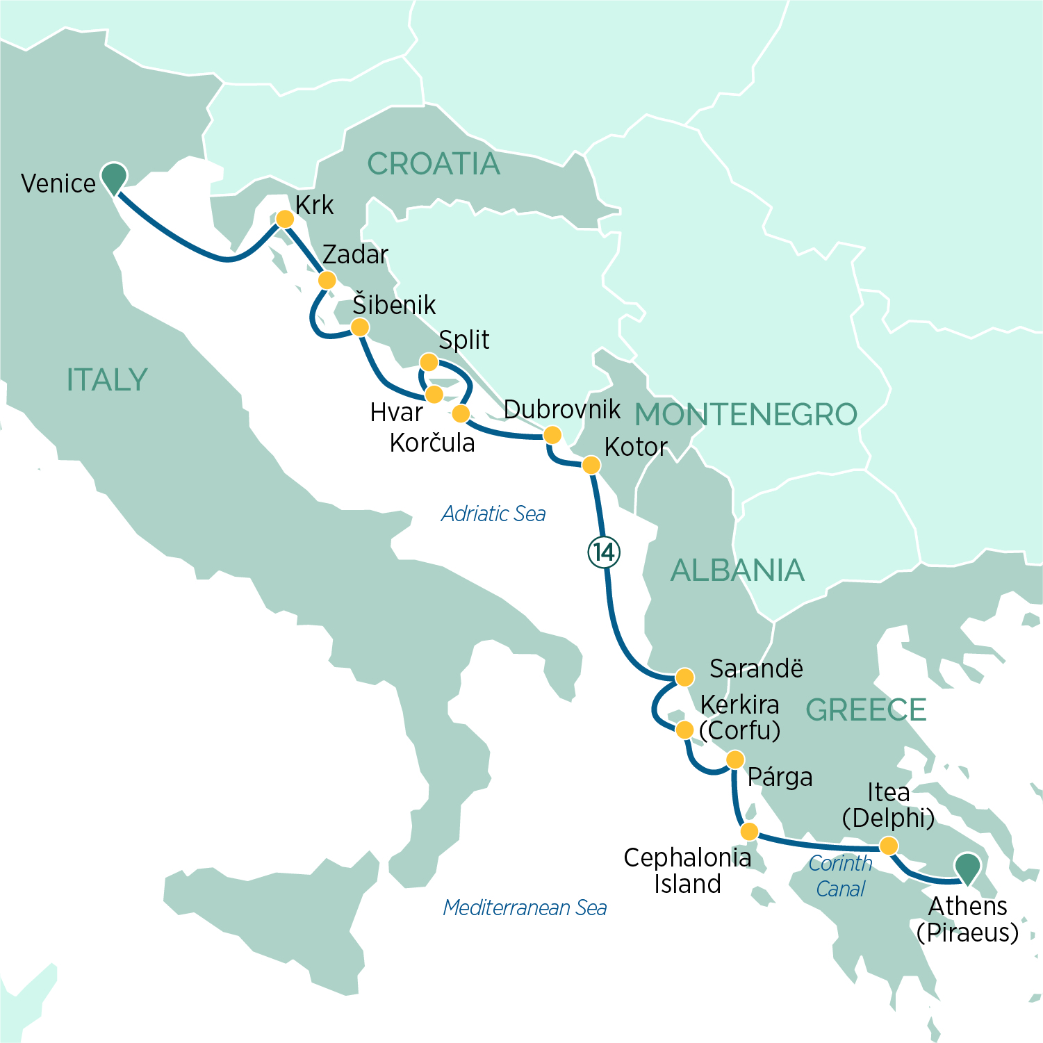 To travel by train and ferry from athens in greece to venice in italy, use one of the ferry connections from patras via igoumenitsa to bari, ancona, venice or trieste. Discover The Mediterranean From Athens To Venice Emerald Cruises