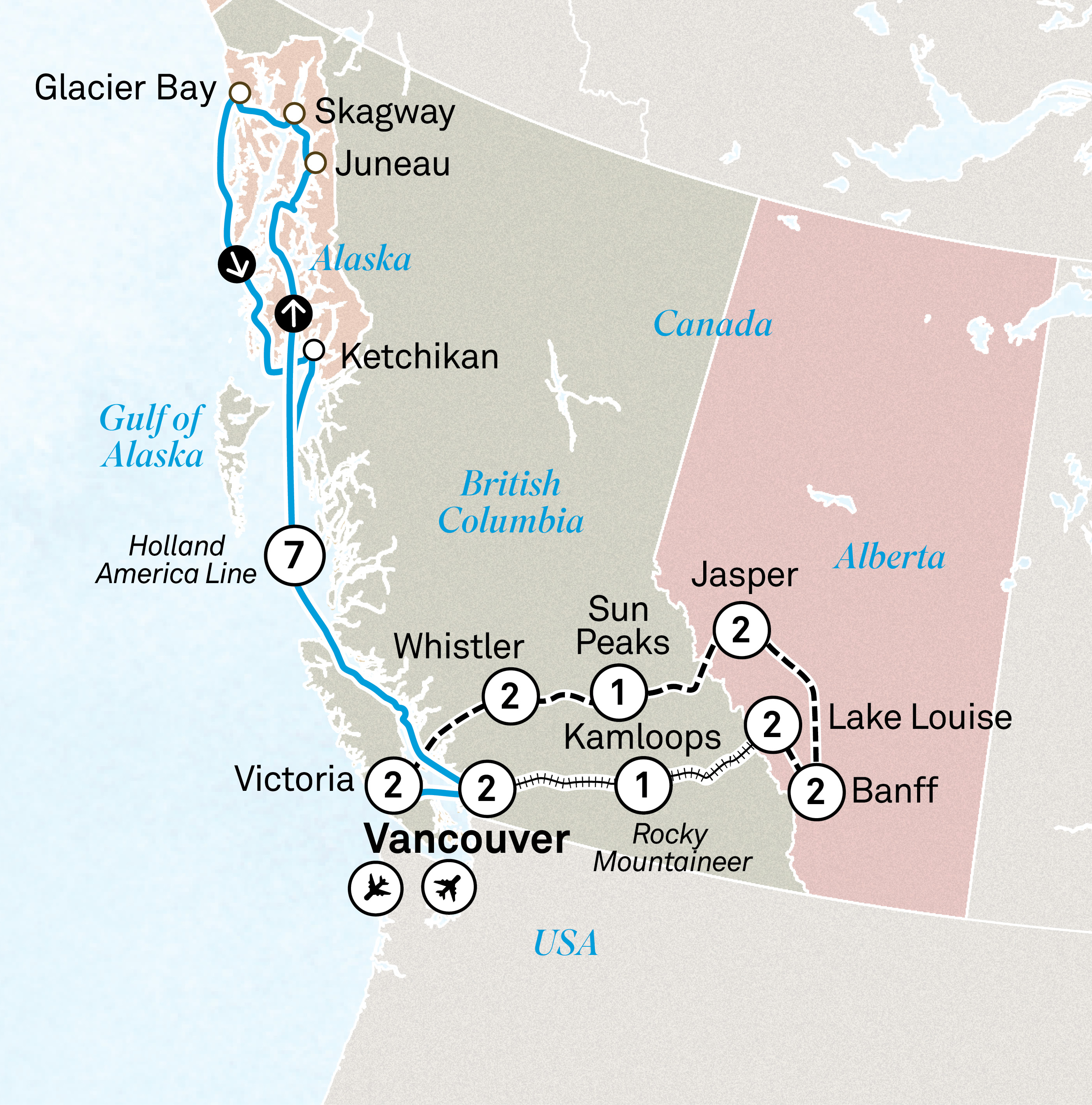 Map Of Vancouver And Alaska Rockies Trail Alaska Cruise RPCL 3 