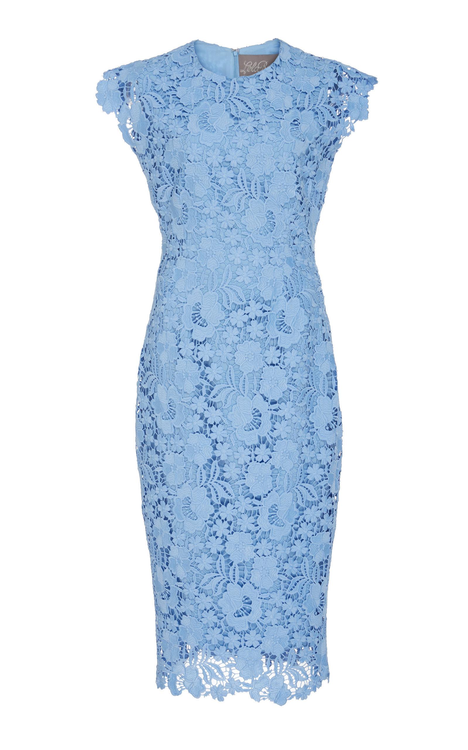 Machine wash warm, dry flat . Shop Lela Rose Lace Midi Dress In Blue