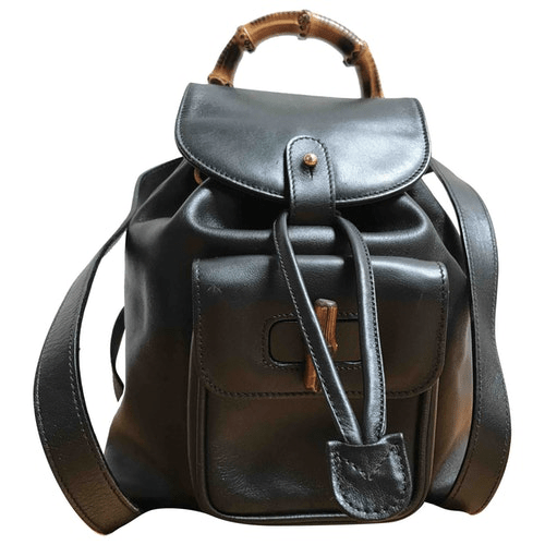 Shop Gucci Bamboo Black Leather Backpack